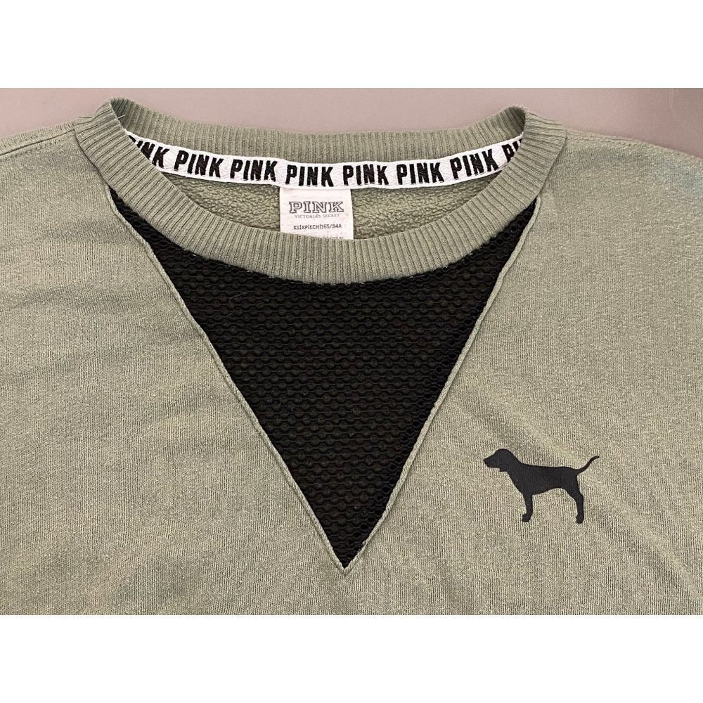 Victoria Secret PINK Boyfriend Sweatshirt Size XS Pullover Dog Logo Green Black - Picture 11 of 11
